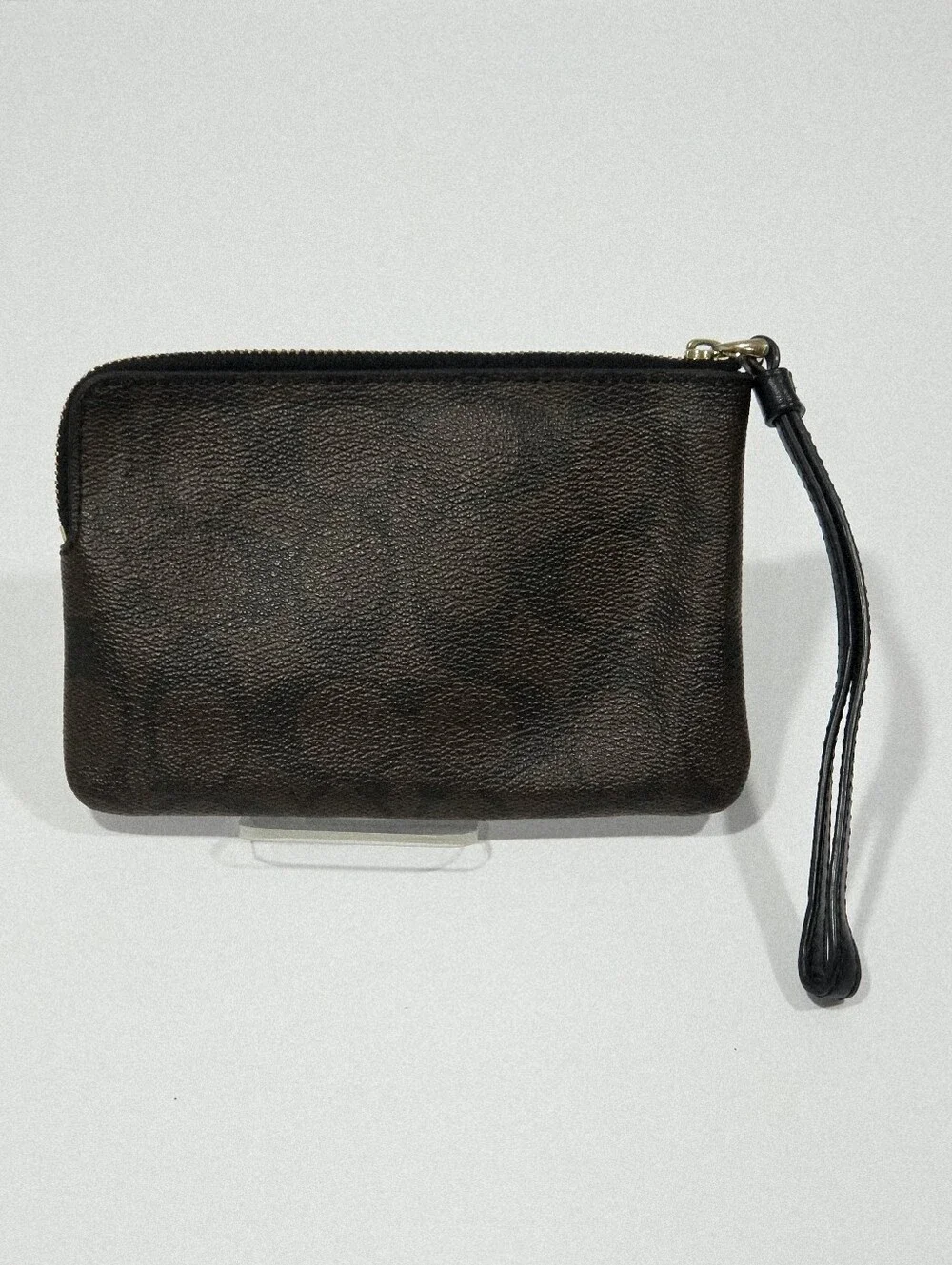 Coach F58035 Signature Canvas Brown Black Corner Zip Wristlet